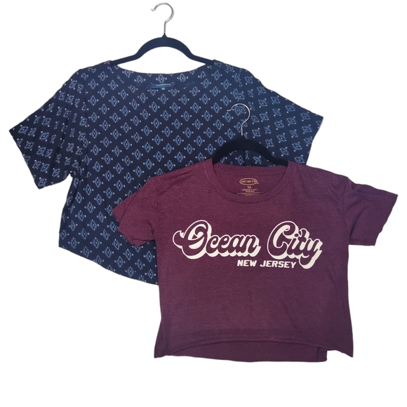LOT Of 2 Crop Shirts Boxy Summer Ocean City NJ Art On T's Size XS Print Top - Picture 10 of 10